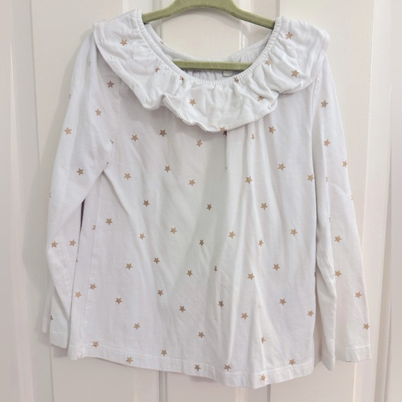 Mini Boden Sz 5/6Y White Star Print Kids Top With Ruffle Collar - Picture 2 of 4